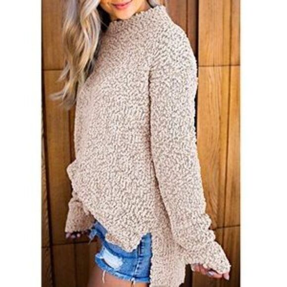 New Fuzzy Knitted Sherpa Side Slit Top - Picture 5 of 7